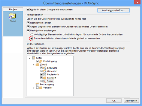 outlook 2013 imap alle mails